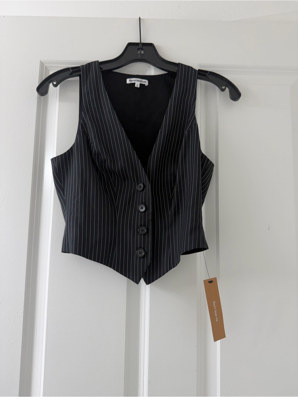 Reformation Black Pinstripe Tailored Vest